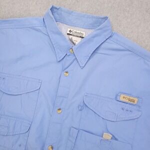 Columbia PFG Mens XXL Button Up Vented Fishing Shirt Short Sleeve Blue Outdoor‎